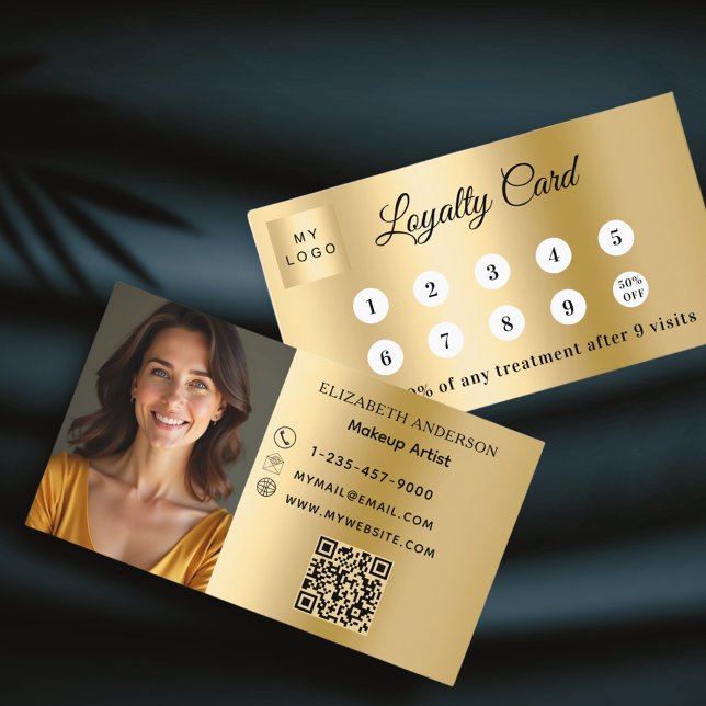 Gold photo business logo QR code loyalty card (Creator Uploaded)