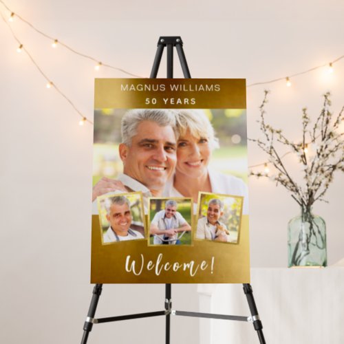 Gold photo collage birthday party welcome foam board