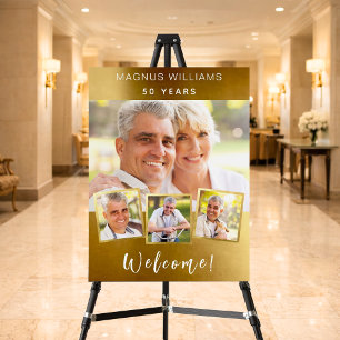 Gold photo collage birthday party welcome foam board