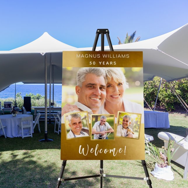 Gold photo collage birthday party welcome foam board (Creator Uploaded)