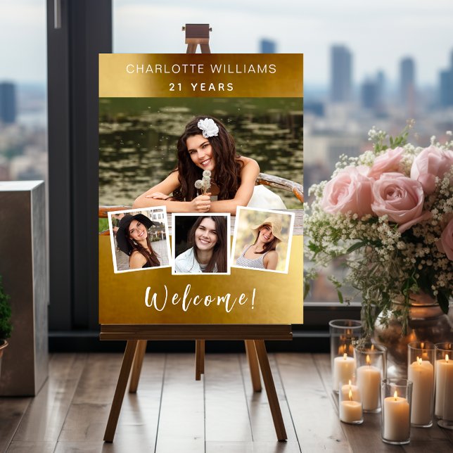 Gold photo collage birthday party welcome foam board (Creator Uploaded)