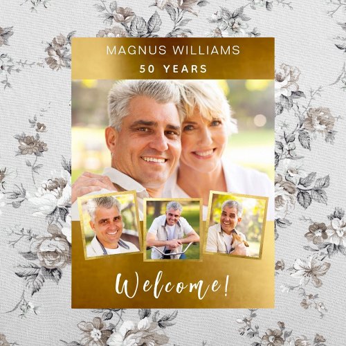 Gold photo collage birthday party welcome poster
