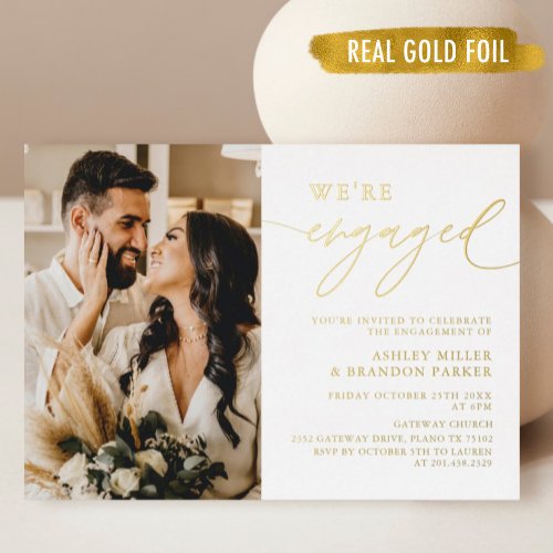 Gold Photo Elegant Engagement Party Foil Invitation