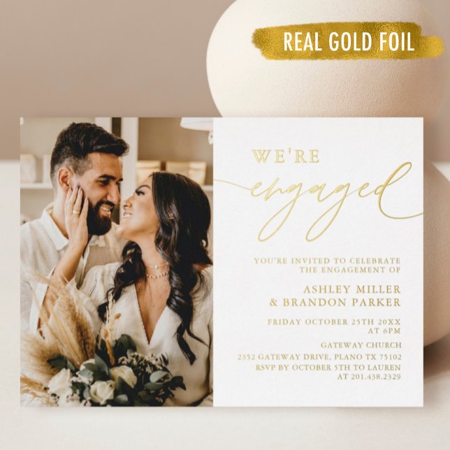 Gold Photo Elegant Engagement Party Foil Invitation (Creator Uploaded)