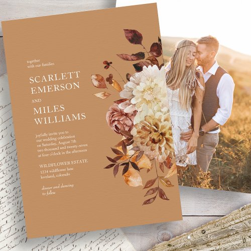 Gold Photo Fall Wedding Invitation