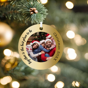 Gold photo family together quote Christmas Metal Ornament