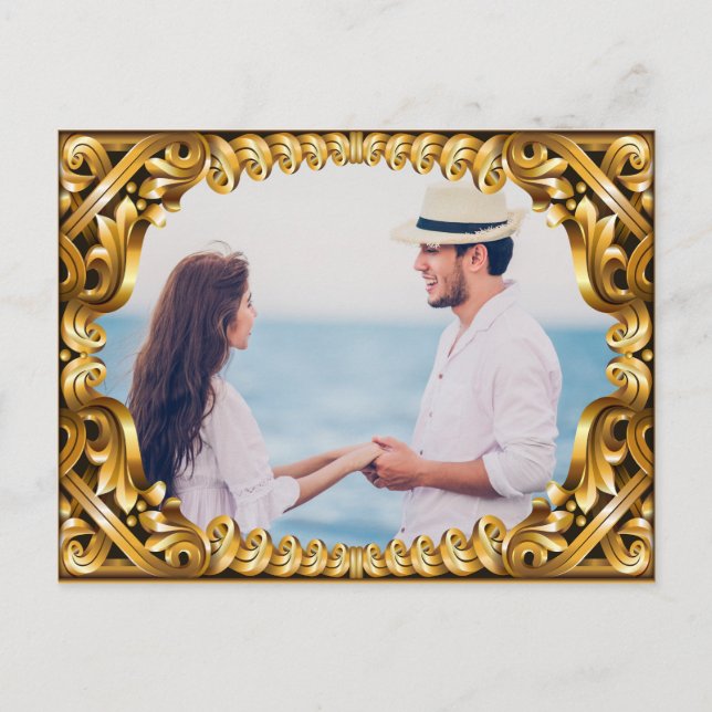 Gold Photo Frame Engagement Announcement Postcard (Front)