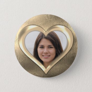 Gold Photo Frame Heart Button by MemorialGiftShop at Zazzle