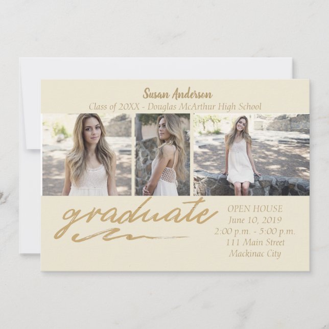 Gold Photo Graduation Party Invitation (Front)