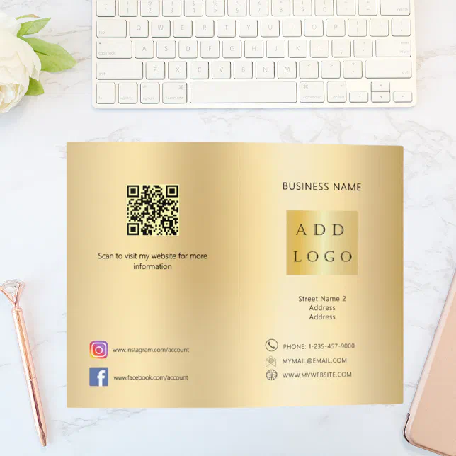Gold photo logo QR code business Brochure | Zazzle