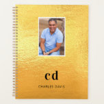 Gold photo monogram initials name planner<br><div class="desc">A faux gold looking background. Personalize and add your photo,  monogram initials and name.  Modern black block letters.</div>