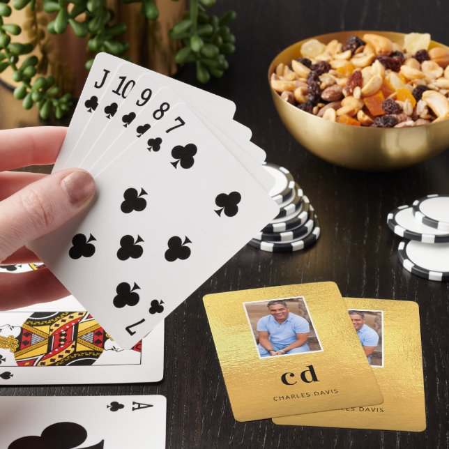 Gold photo monogram initials name poker cards (In Situ)
