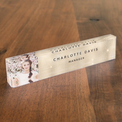 Gold photo monogram modern employee desk name plate