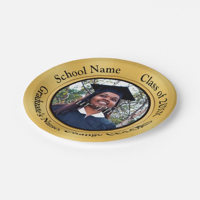 Gold Photo Personalized Graduation Paper Plates (Angled)