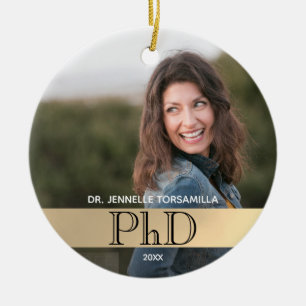 Gold Photo PhD Graduation Ceramic Ornament