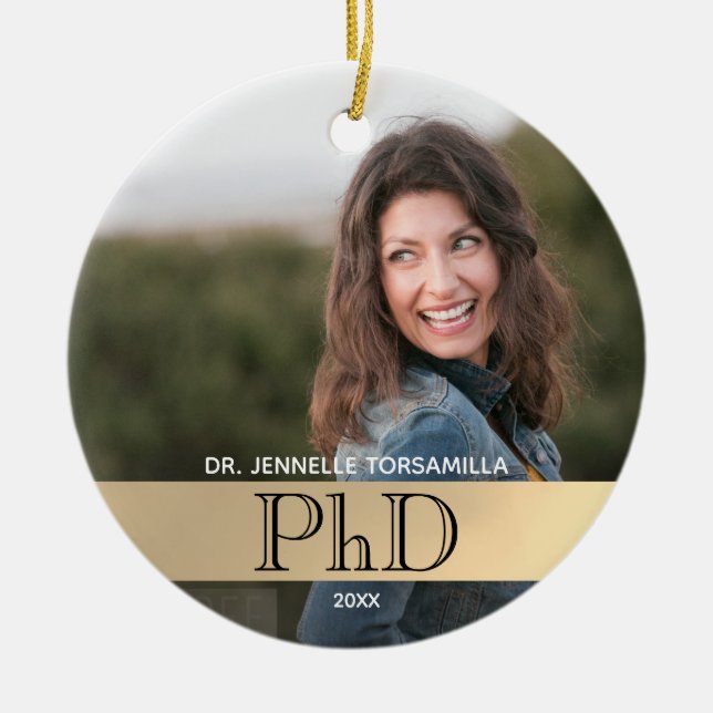 Gold Photo PhD Graduation Ceramic Ornament (Front)