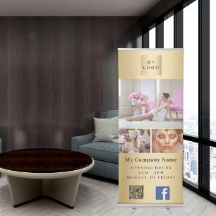Gold photo QR code Facebook business logo Retractable Banner
