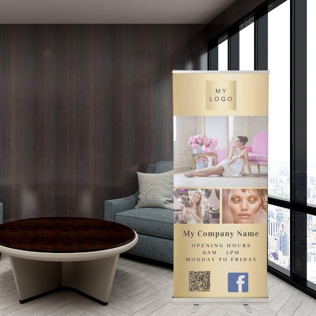 Gold photo QR code Facebook business logo Retractable Banner (Creator Uploaded)