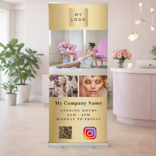 Gold photo QR code Instagram business logo Retractable Banner