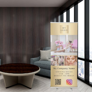 Gold photo QR code Instagram business logo Retractable Banner