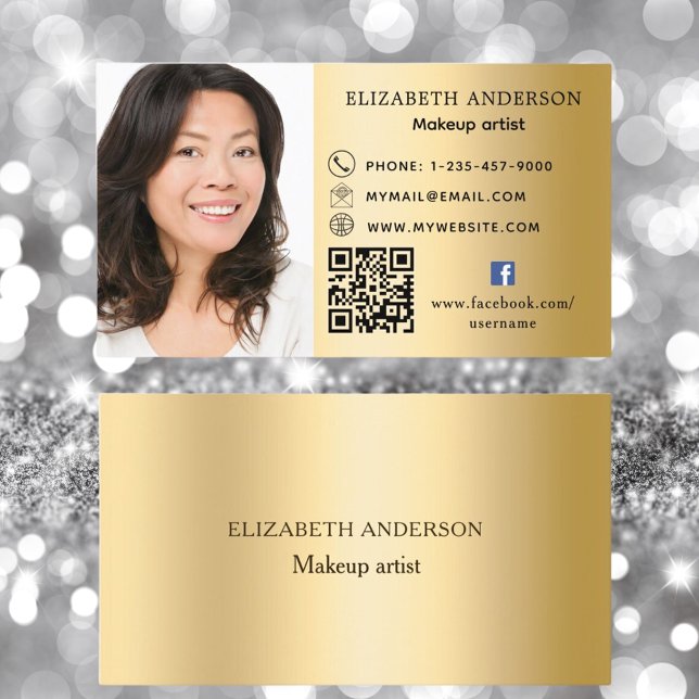 Gold photo Qr code social media icons Business Card (Creator Uploaded)