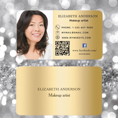 Gold photo Qr code social media icons Business Card