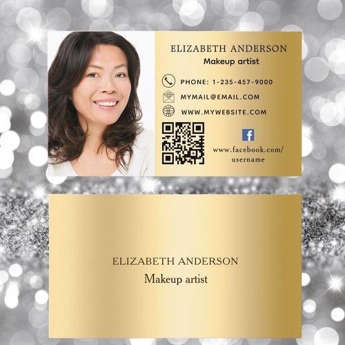 Gold photo Qr code social media icons premium Business Card