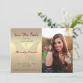 Gold Photo Quinceanera Save The Date (Standing Front)
