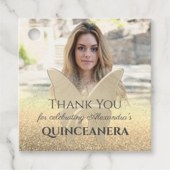 Gold Photo Quinceanera Thank You Favor Tags by BWGold at Zazzle