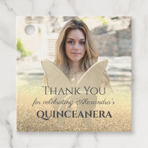 Gold Photo Quinceanera Thank You Favor Tags