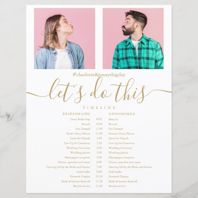 Gold Photo Wedding Schedule Timeline (Front)