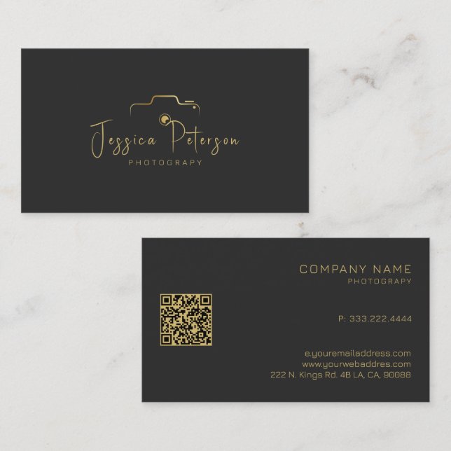Gold photography logo custom modern typography business card (Front/Back)