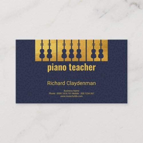 Gold Piano Keys Violin Black Key Silhouette Music Business Card