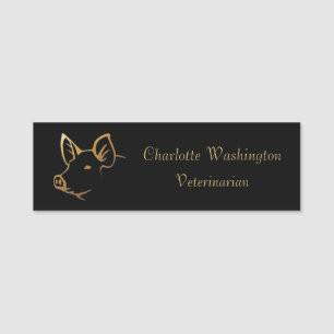 Gold Pig Head Veterinarian Name Tag