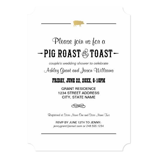 Gold Pig Roast Toast Couple S Wedding Shower Invitation Zazzle Com