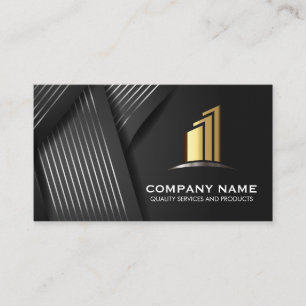Gold Pillar Logo   Stripes Ribbon Background Business Card