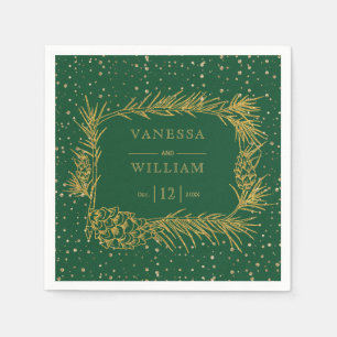 Gold pine, cones emerald green Christmas wedding Napkins