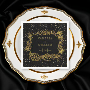 Gold pine frame with cone Christmas black wedding Napkins