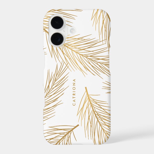 Gold Pine Needles Modern Personalized iPhone Case (Back)