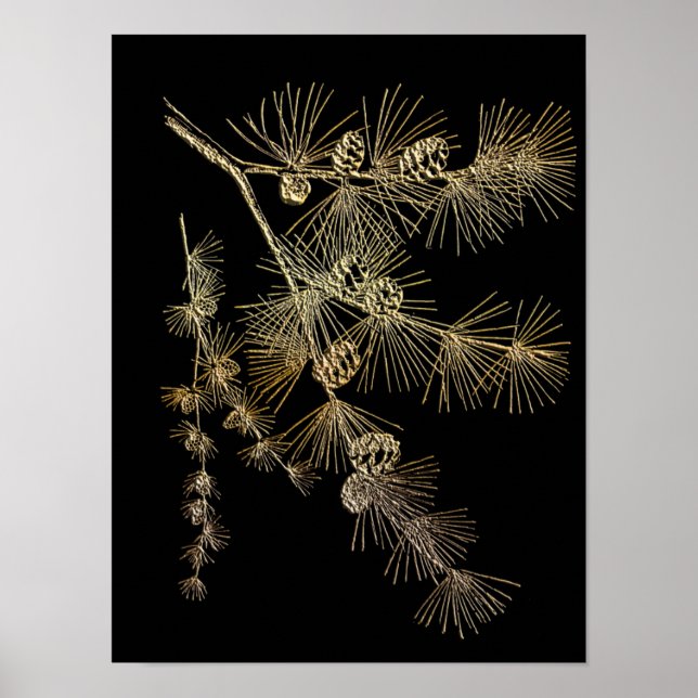 Gold pine tree branch Plants nature art  Poster (Front)