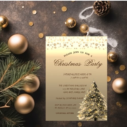 Gold Pine TreeDots  Corporate Christmas Party Invitation