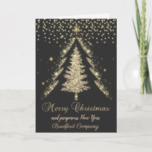 Gold Pine Tree, Lights Black Company Holiday Card