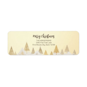 Gold Pine Trees Christmas Return Address Labels