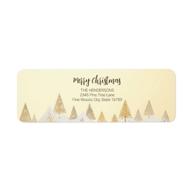 Gold Pine Trees Christmas Return Address Labels (Front)