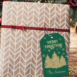 Gold Pine Trees Gold Snowflakes Gift Tags