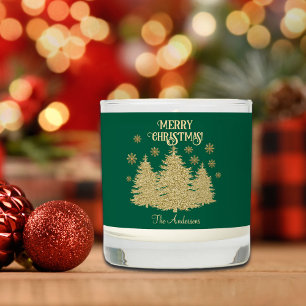 Gold Pine Trees Gold Snowflakes Scented Candle