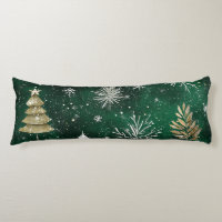 Gold Pine trees Silver Snowflakes Hunter Green