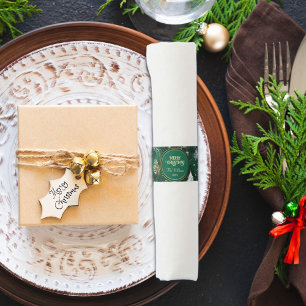 Gold Pine trees Silver Snowflakes Hunter Green Napkin Bands