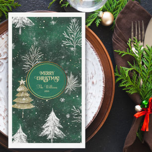 Gold Pine trees Silver Snowflakes Hunter Green Paper Guest Towels