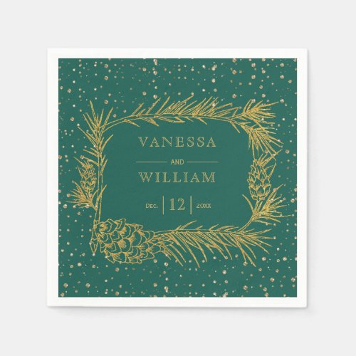 Gold pine with cones Christmas evergreen wedding Napkins